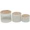 White Metal Laser Cut Metal Decorative Jars with Carved Wood Lids Set